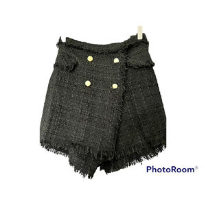 ZARA BLACK DRESSY SKORT SKIRT SHORTS BLACK WITH LARGE Golden BUTTONS Tweed XS